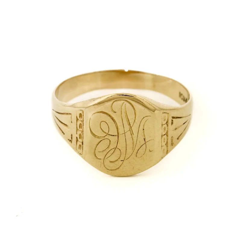 women’s rings with diamonds and sapphires-Vintage 1950s Gold Cursive Signet