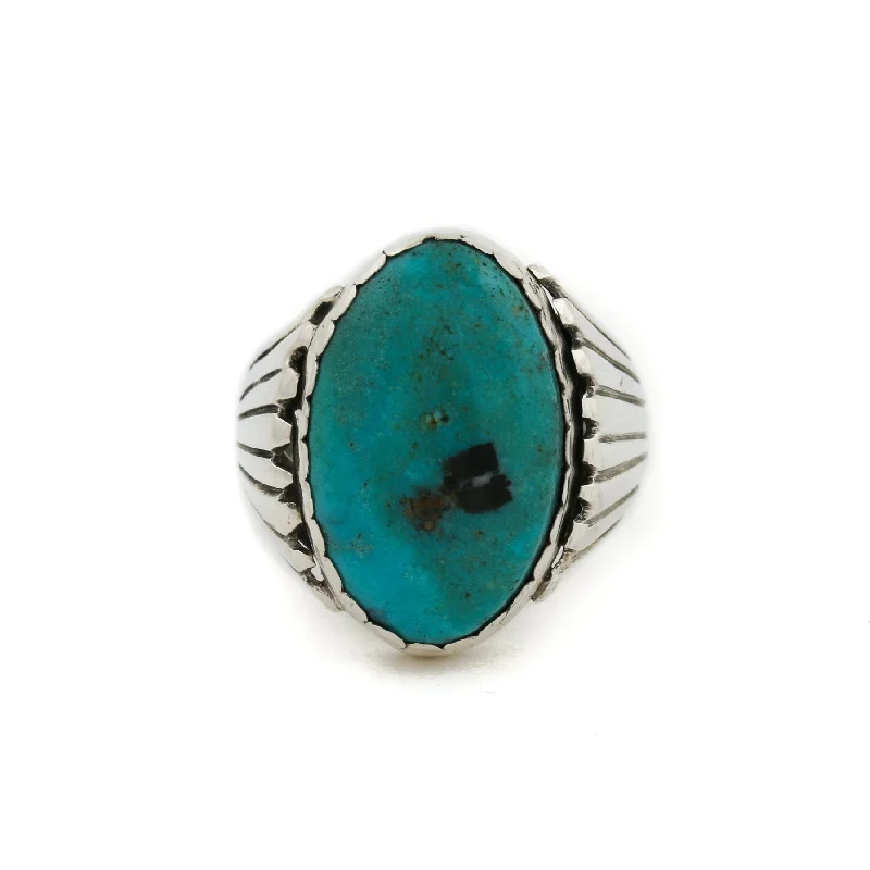 women’s wedding rings with emerald stones-Vintage 1970's Shell-Motif x Mongolian Turquoise Navajo Ring