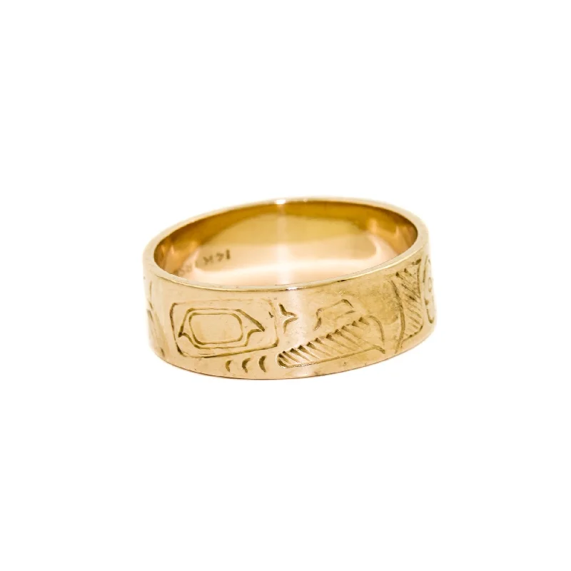 wedding bands for women with diamonds and rubies-Vintage West Coast Motif 14k Gold Band 11.25