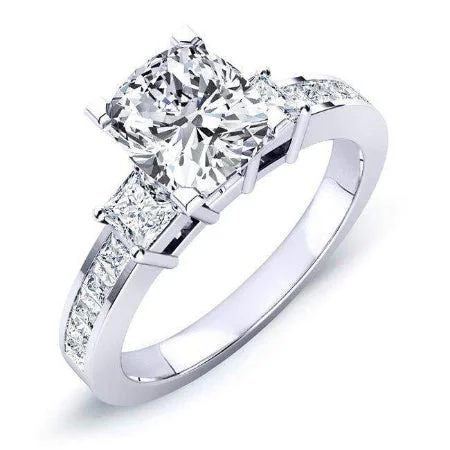 platinum wedding bands with diamonds for women-Yellow Bell - Cushion Lab Diamond Engagement Ring VS2 F (IGI Certified)