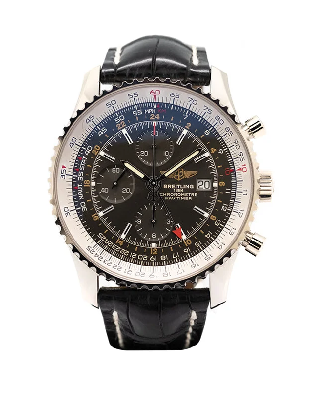 best watches for men with black stainless steel -Breitling Navitimer World White Gold Limited Edition Men's Watch