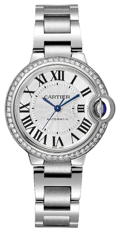 waterproof watches with high-end technology for men -Cartier Ballon Bleu Automatic Stainless Steel Silver-Tone Dial Diamonds Womens Watch W4BB0023