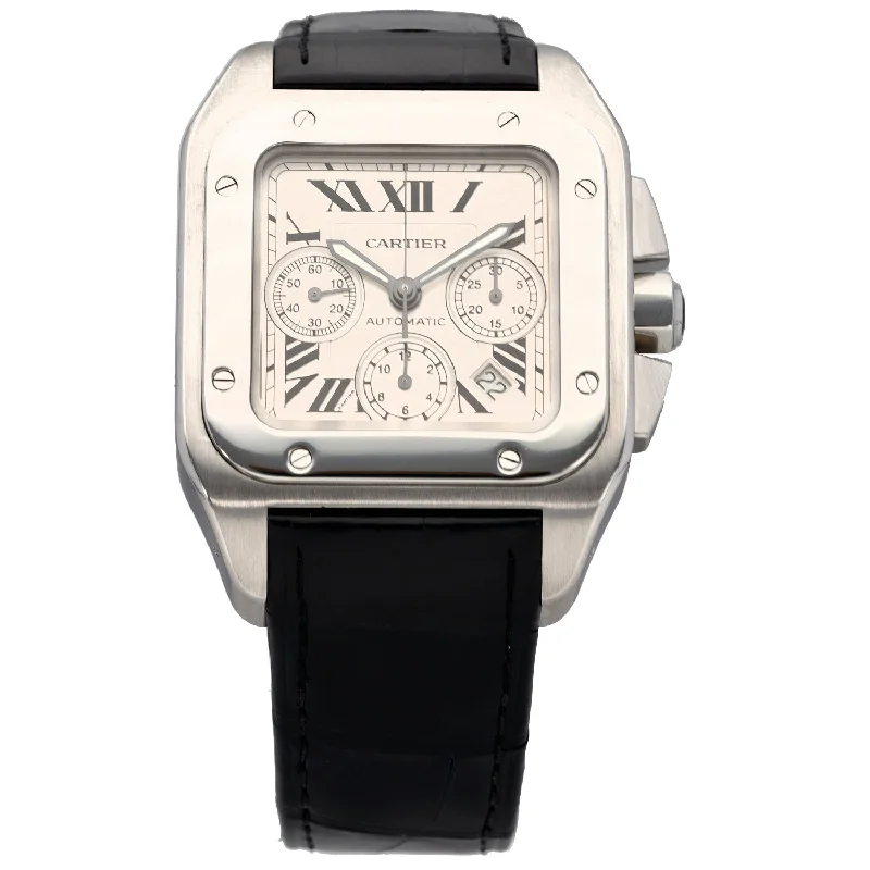 best watches for women with large faces and bold features -Cartier Santos 100 2740 41mm Stainless Steel Watch