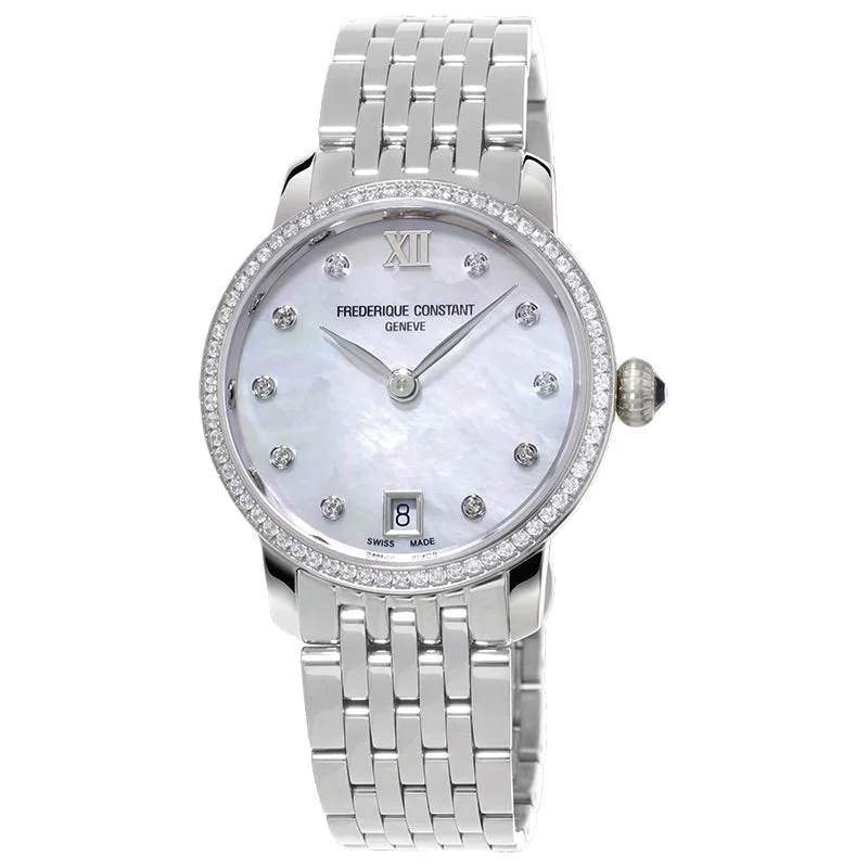 best men's watches with black leather strap -Frederique Constant Slimline Diamond Ladies Quartz