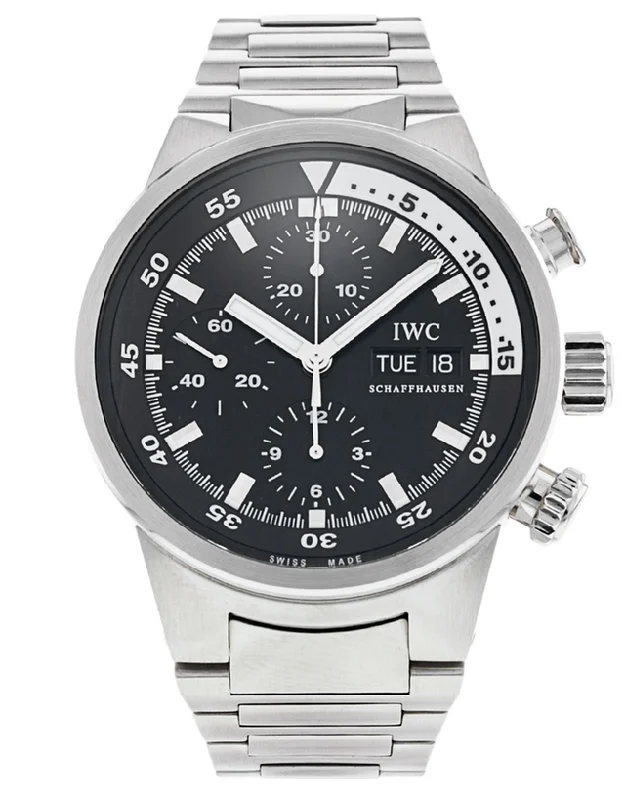 men's watches with bold, oversized designs -IWC Aquatimer Black Dial Chronograph Day/Date Automatic Men's Watch