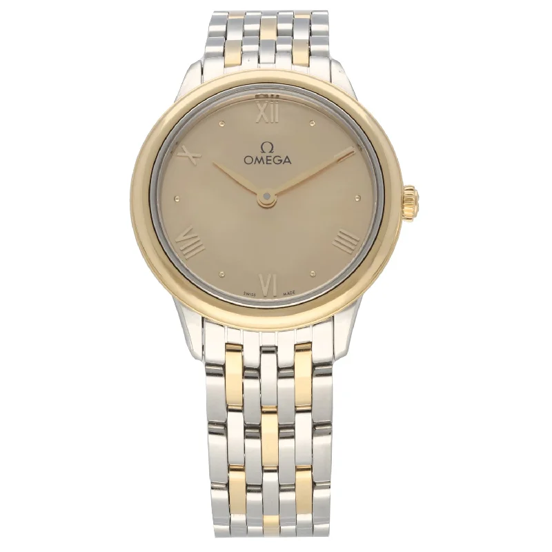 women's watches with leather strap and gold details -Omega De Ville Prestige 434.20.28.60.08.001 27.5mm Bi-Colour Watch (Ex-Display)