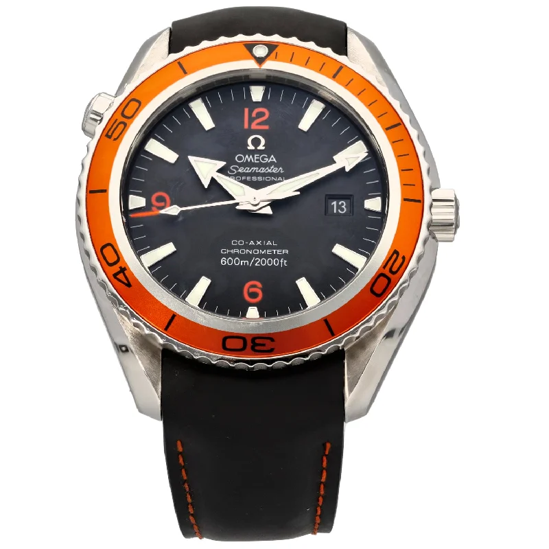 men's watches with gold accents and leather bands -Omega Planet Ocean 2908.50.82 45.5mm Stainless Steel Watch