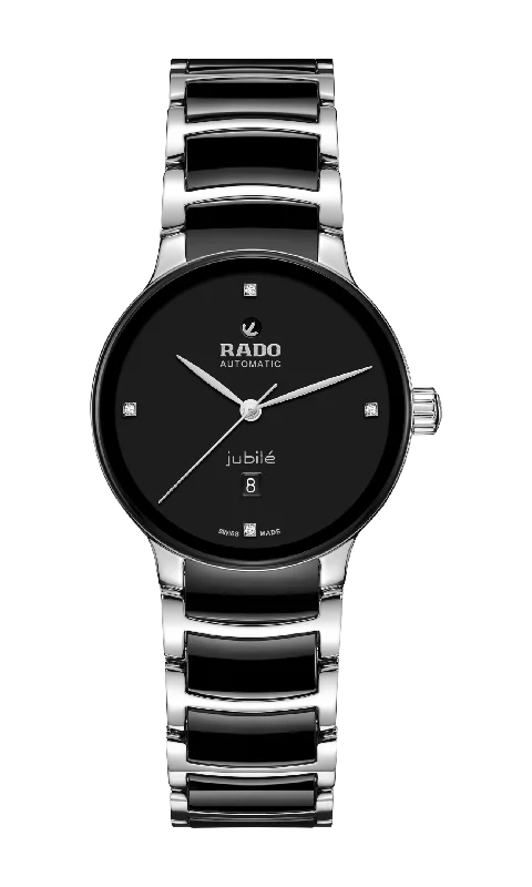 women's watches with leather strap and gold details -Rado Centrix Automatic Diamonds