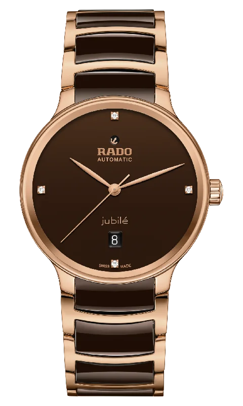 watches with leather straps for both men and women -Rado Centrix Automatic Diamonds