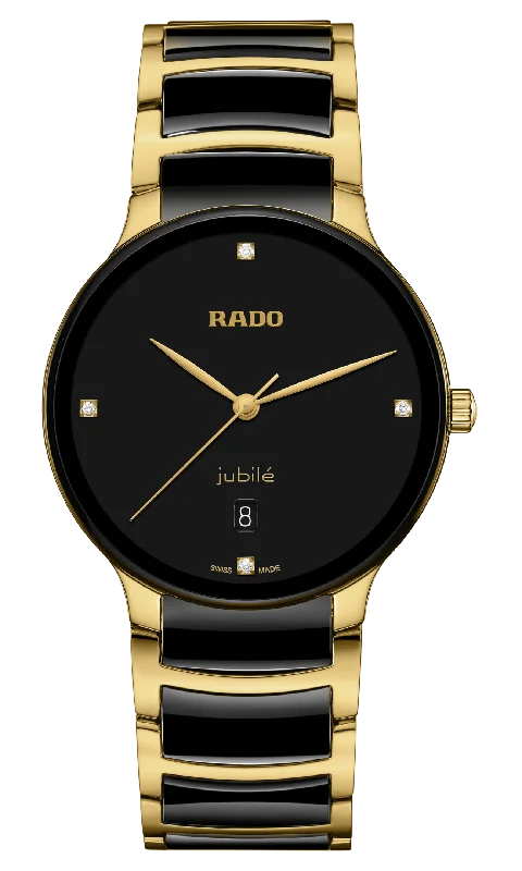 men's watches with gold accents and leather bands -Rado Centrix Diamonds