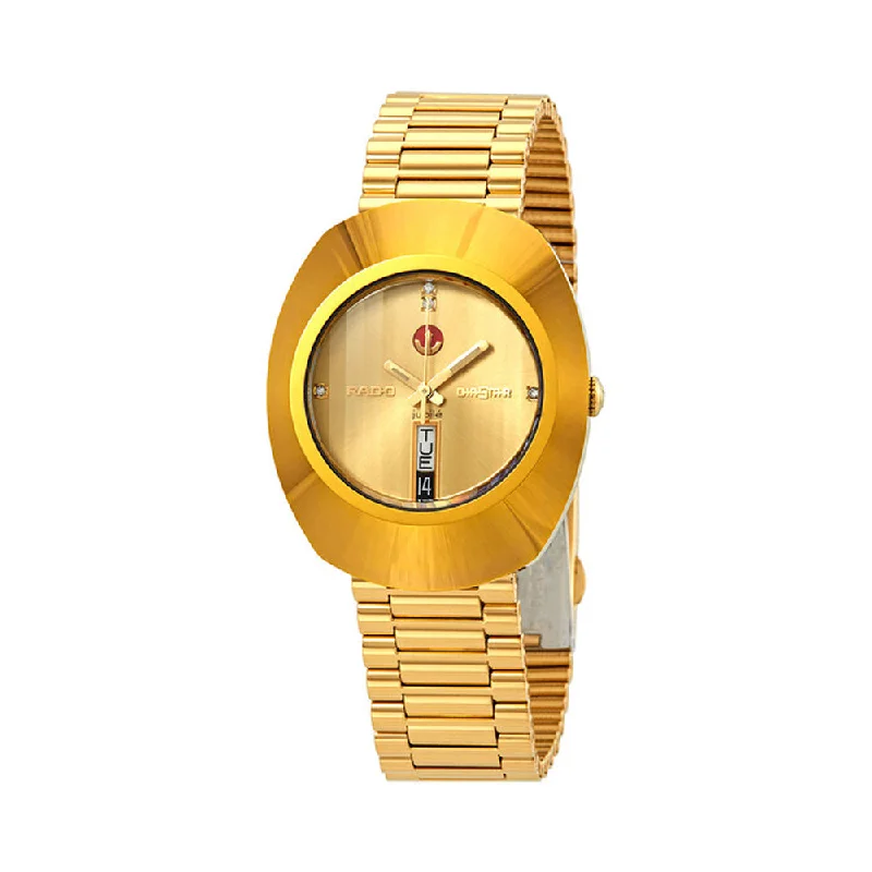 women's watches with leather strap and gold details -Rado Original Automatic Diamonds R12413773 Men Watch