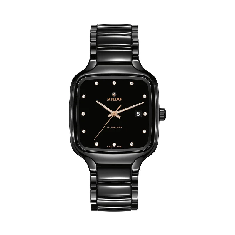 men's smartwatches with heart rate monitoring -Rado True Square Automatic Diamonds R27078702 Men Watch