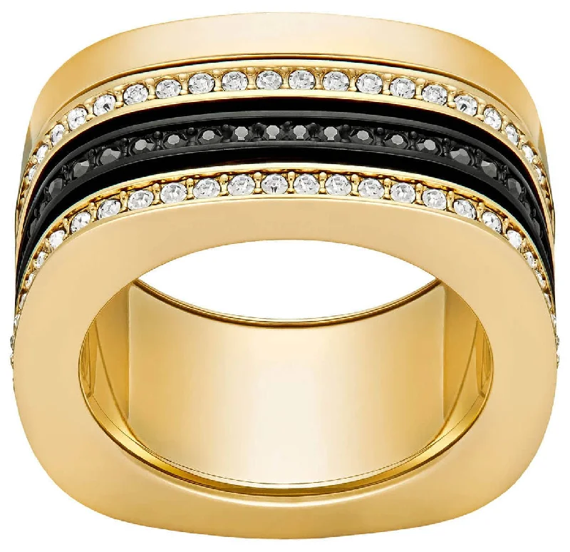 vintage watches for men with leather straps -Swarovski Vio Yellow Gold Plated Black & Clear Crystal Pavé Womens Ring Size 7 / 55 - 5143854