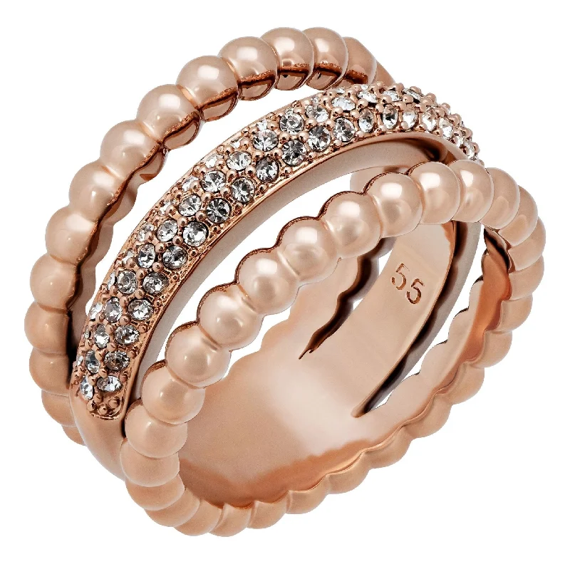 vintage-inspired watches for women with leather straps -Swarovski Click Rose Gold Plated Crystal Pavé & Bubble Triple Strand Womens Ring Size 7 / 55 - 5143793