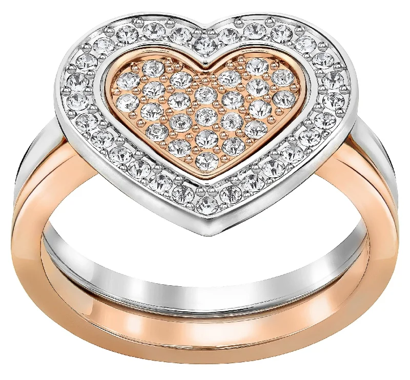 eco-friendly watches for women with wooden bands -Swarovski Cupid Rhodium & Rose Gold Plated Clear Crystal Pavé Stacking Heart Womens Ring Size 8 / 58 - 5221430