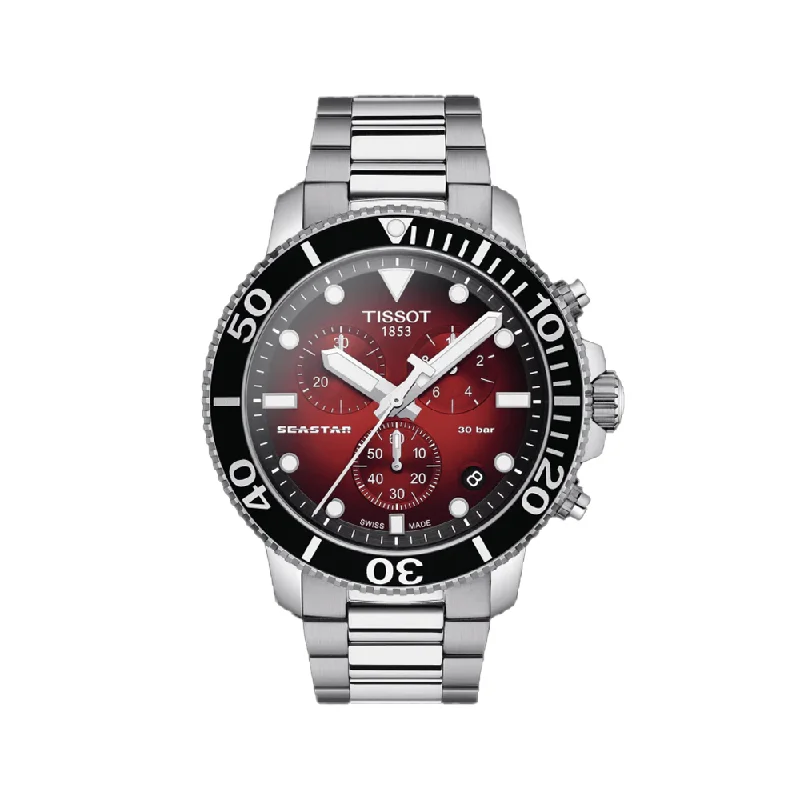 best fashion watches for women with bold designs -Tissot SEASTAR Red Dial Stainless Steel Mens Watch - T1204171142100