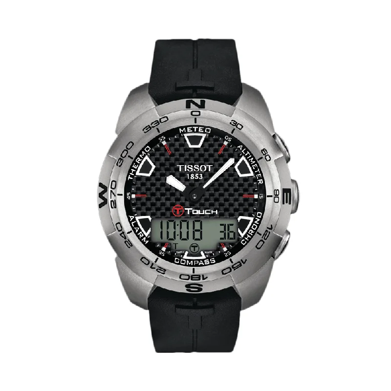 watches for men with multiple time zone display -Tissot T-Touch Expert Titanium Alarm Chronograph Mens Watch T0134204720100